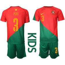Portugal Pepe #3 Hemmaställ Barn VM 2022 Korta ärmar (+ Korta byxor)